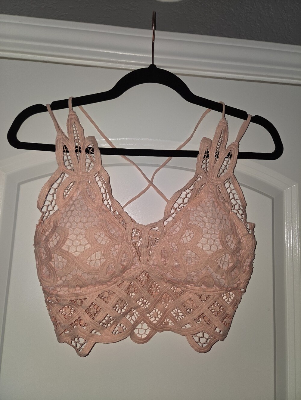 Blush Pink Lace Bralette with Strappy Back